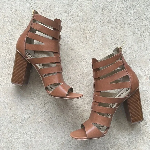 Sam Edelman strappy chestnut leather gladiator heeled sandal 9 1/2 Yazmine - Picture 1 of 8